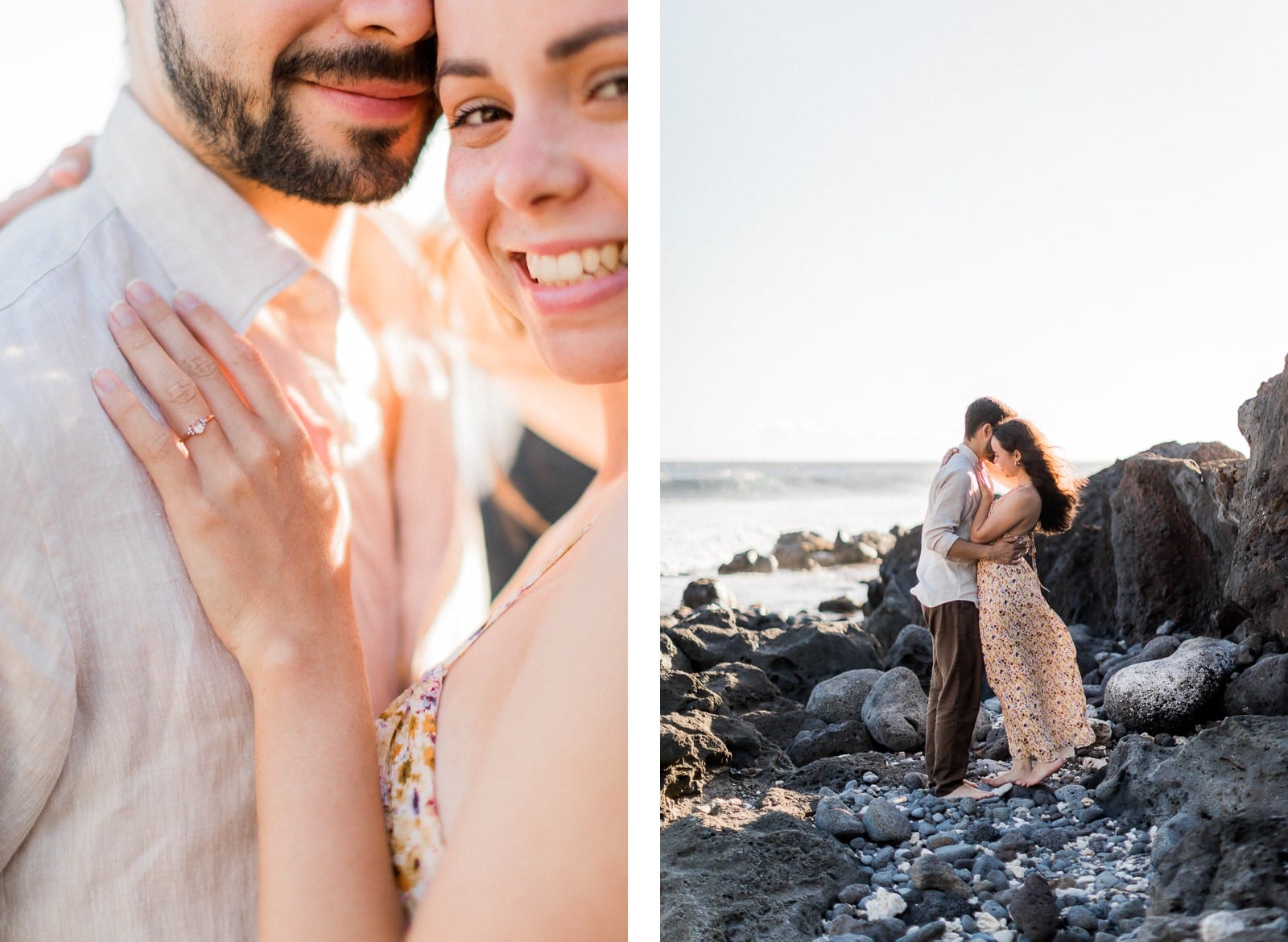 Photographie de Mathieu Dété, photographe de mariage et de couple à Saint-Paul sur l'île de la Réunion 974, présentant un couple en bord de mer de la plage de Grande Anse