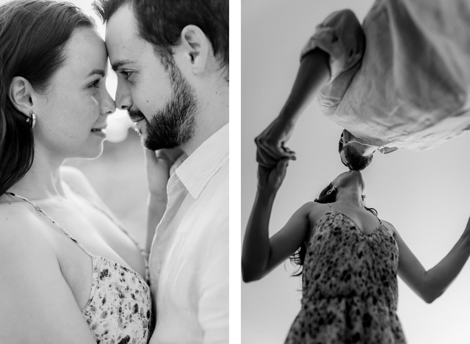 Photographie de Mathieu Dété, photographe de mariage et de couple à Saint-Paul sur l'île de la Réunion 974, présentant un couple en noir et blanc