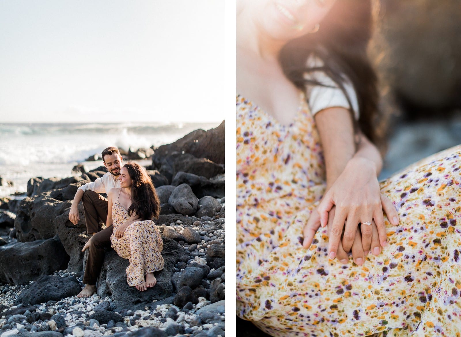 Photographie de Mathieu Dété, photographe de mariage et de couple à Saint-Joseph sur l'île de la Réunion 974, présentant un couple main dans la main sur la plage de Grande Anse