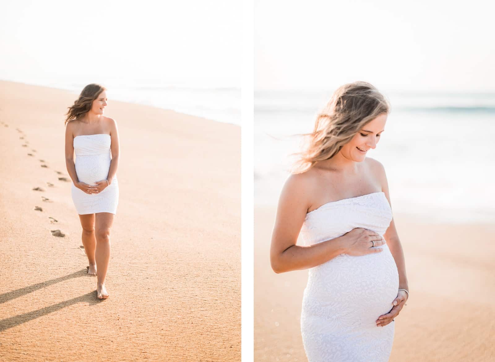 Photographie de Mathieu Dété, photographe de couple et grossesse à Saint-Pierre de la Réunion 974, présentant un portrait d'une future maman sur la plage