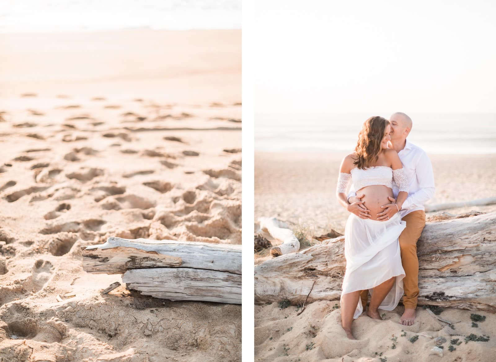 Photographie de Mathieu Dété, photographe de mariage et grossesse à Saint-Pierre de la Réunion 974, présentant des futurs parents amoureux sur la plage au coucher de soleil