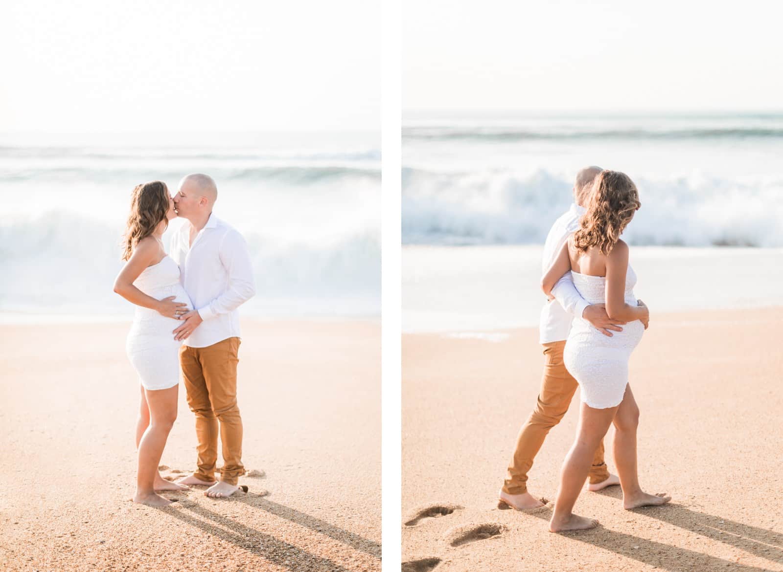 Photographie de Mathieu Dété, photographe de couple et grossesse sur l'île de la Réunion 974, présentant un couple enlacé sur une plage des Landes