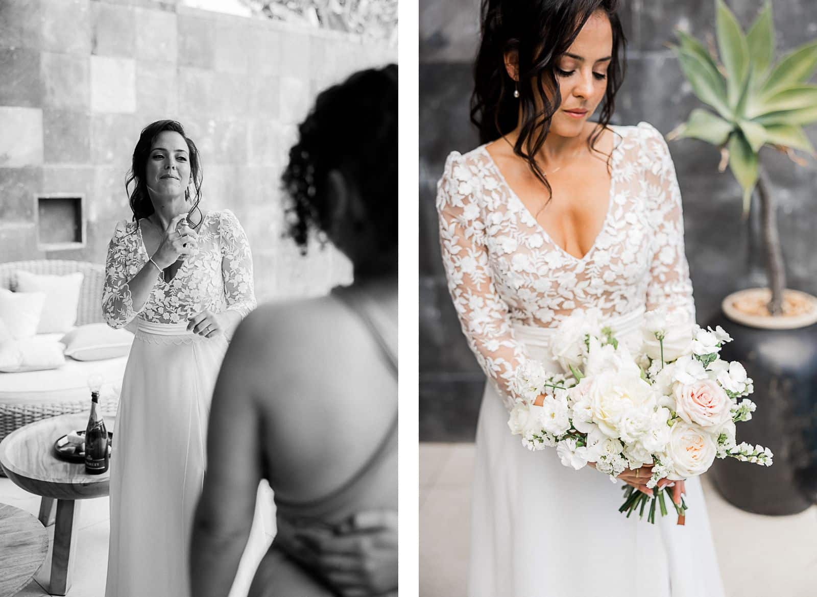 Photographie de Mathieu Dété, photographe de mariage sur l'île de la Réunion 974, présentant des portraits de la mariée durant ses préparatifs