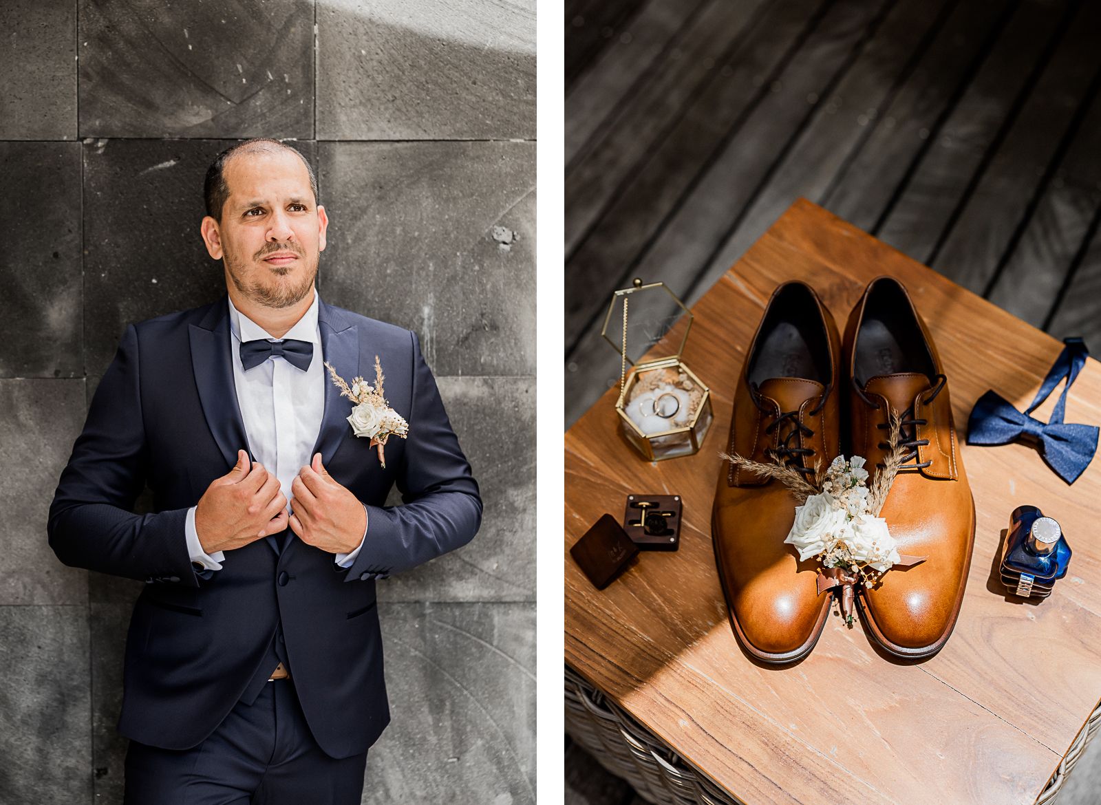 Photographie de Mathieu Dété, photographe de mariage sur l'île de la Réunion 974, présentant un portrait du marié durant ses préparatifs au Palm