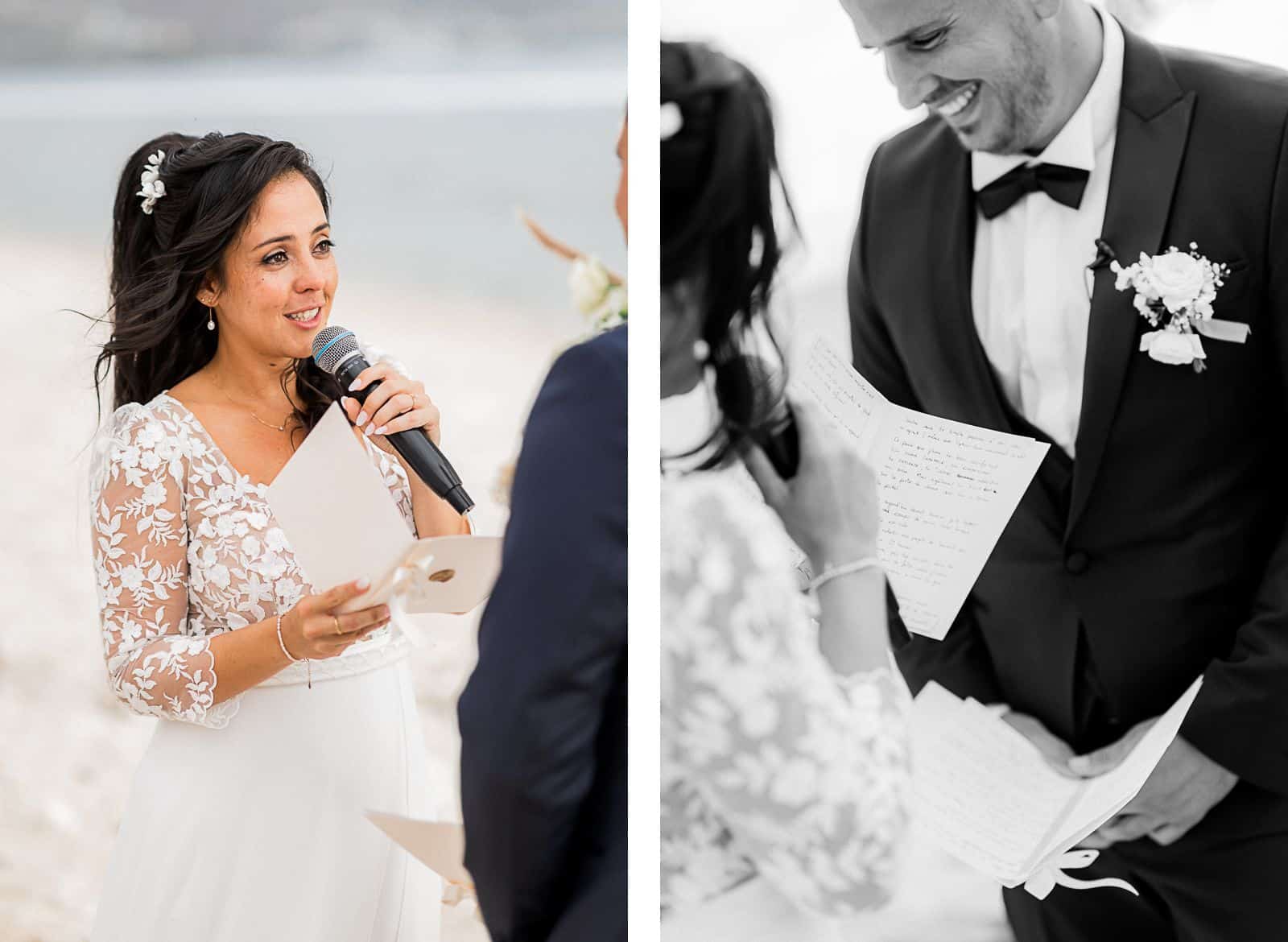 Photographie de Mathieu Dété, photographe de mariage sur l'île de la Réunion 974, présentant des portraits de mariés durant la lecture de leurs voeux