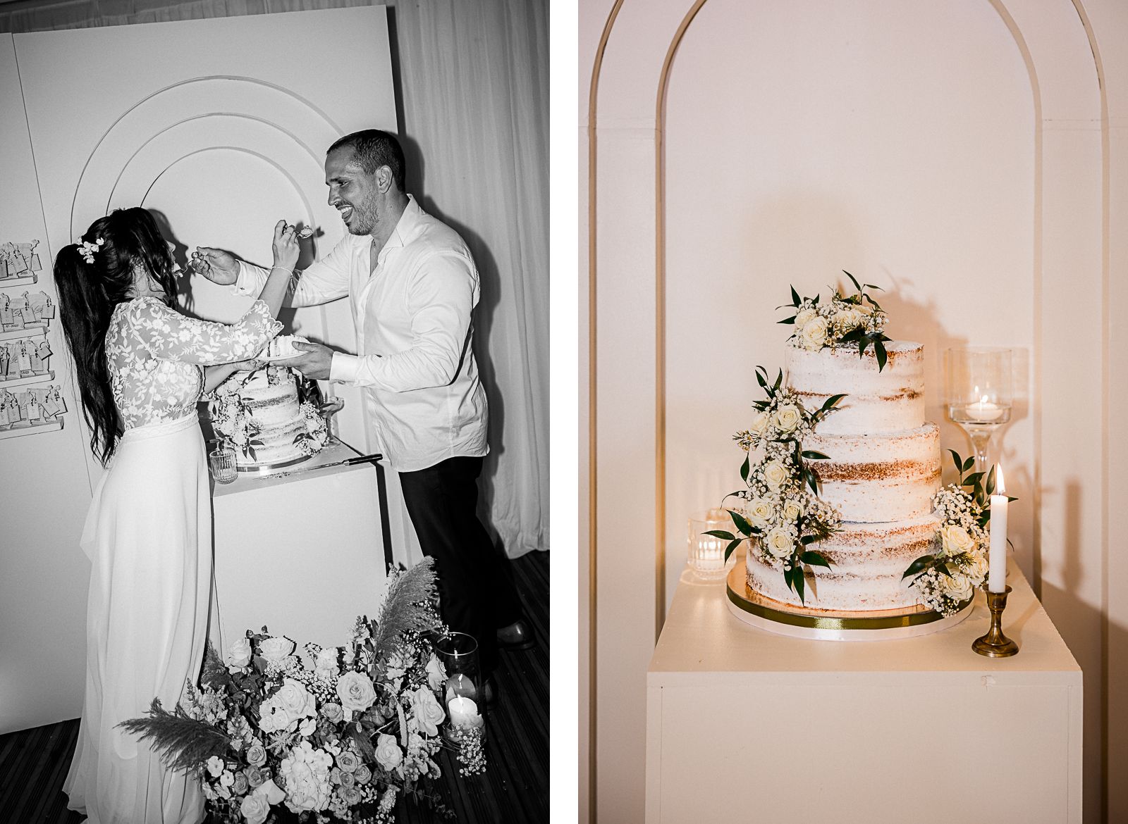 Photographie de Mathieu Dété, photographe de mariage sur l'île de la Réunion 974, présentant le gâteau et les mariés autour du wedding cake