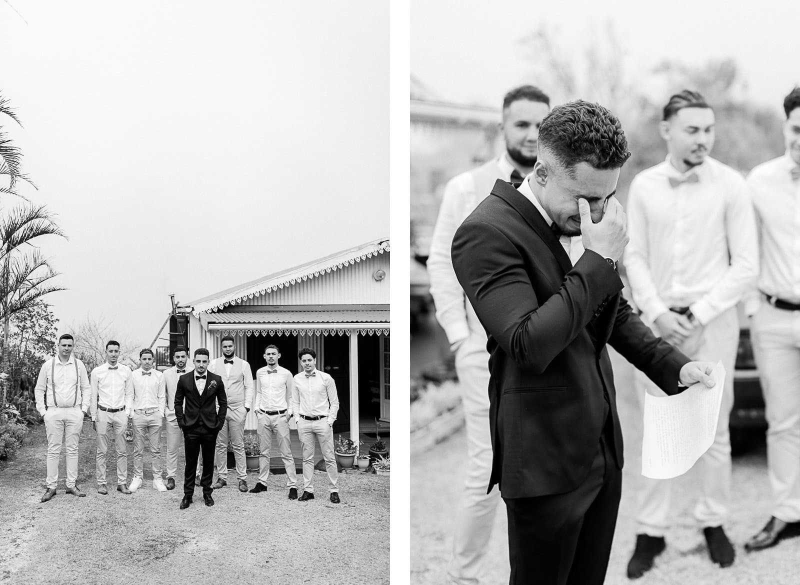 Photographie de Mathieu Dété, photographe de mariage et famille à Saint-Pierre sur l'île de la Réunion 974, présentant le marié ému pendant ses préparatifs