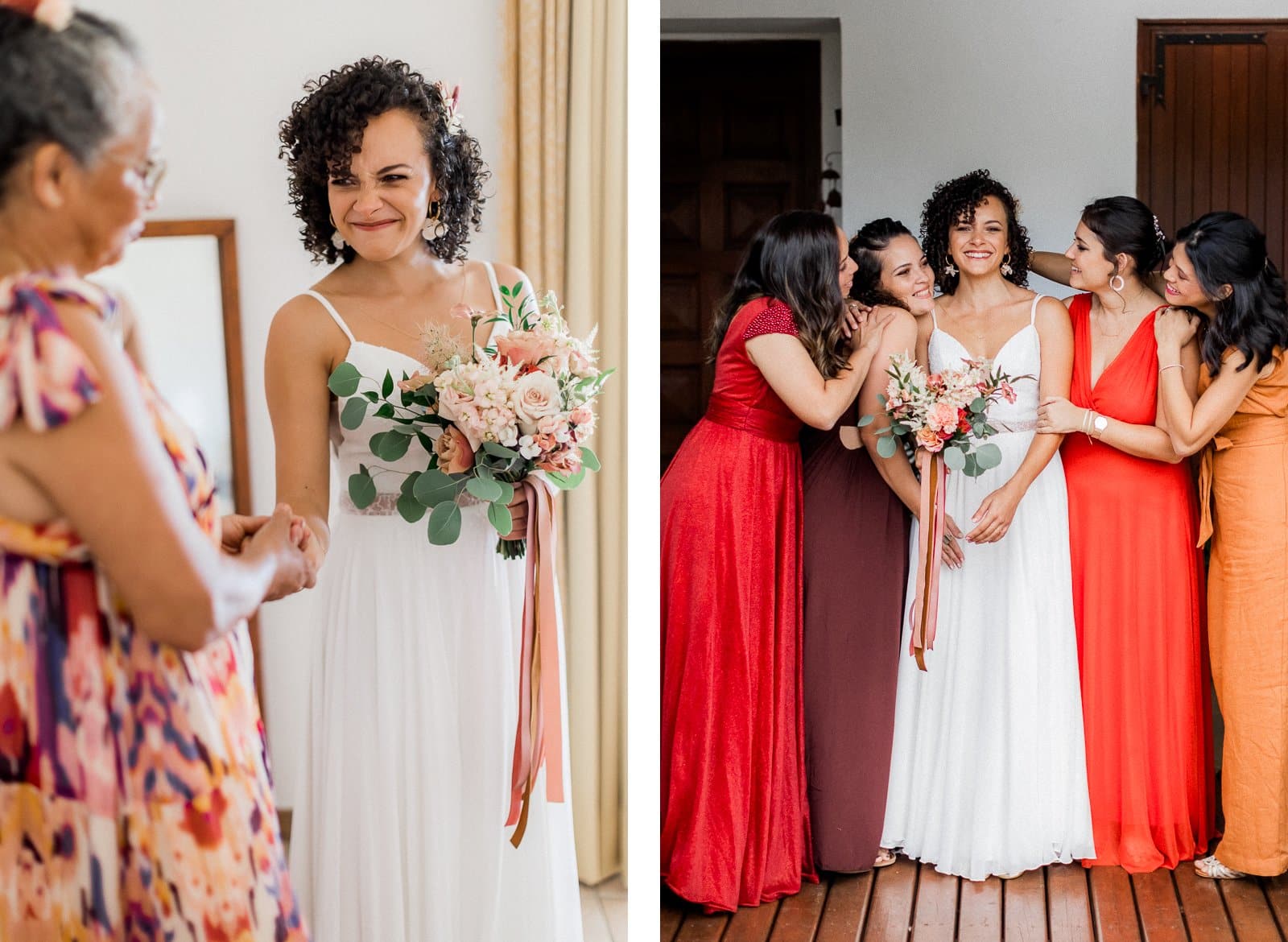 Photographie de Mathieu Dété, photographe de mariage et couple à Saint-Denis sur l'île de la Réunion 974, présentant la mariés avec ses proches, sa mère à gauche et les demoiselles d'honneur à droite, à Saint-Gilles