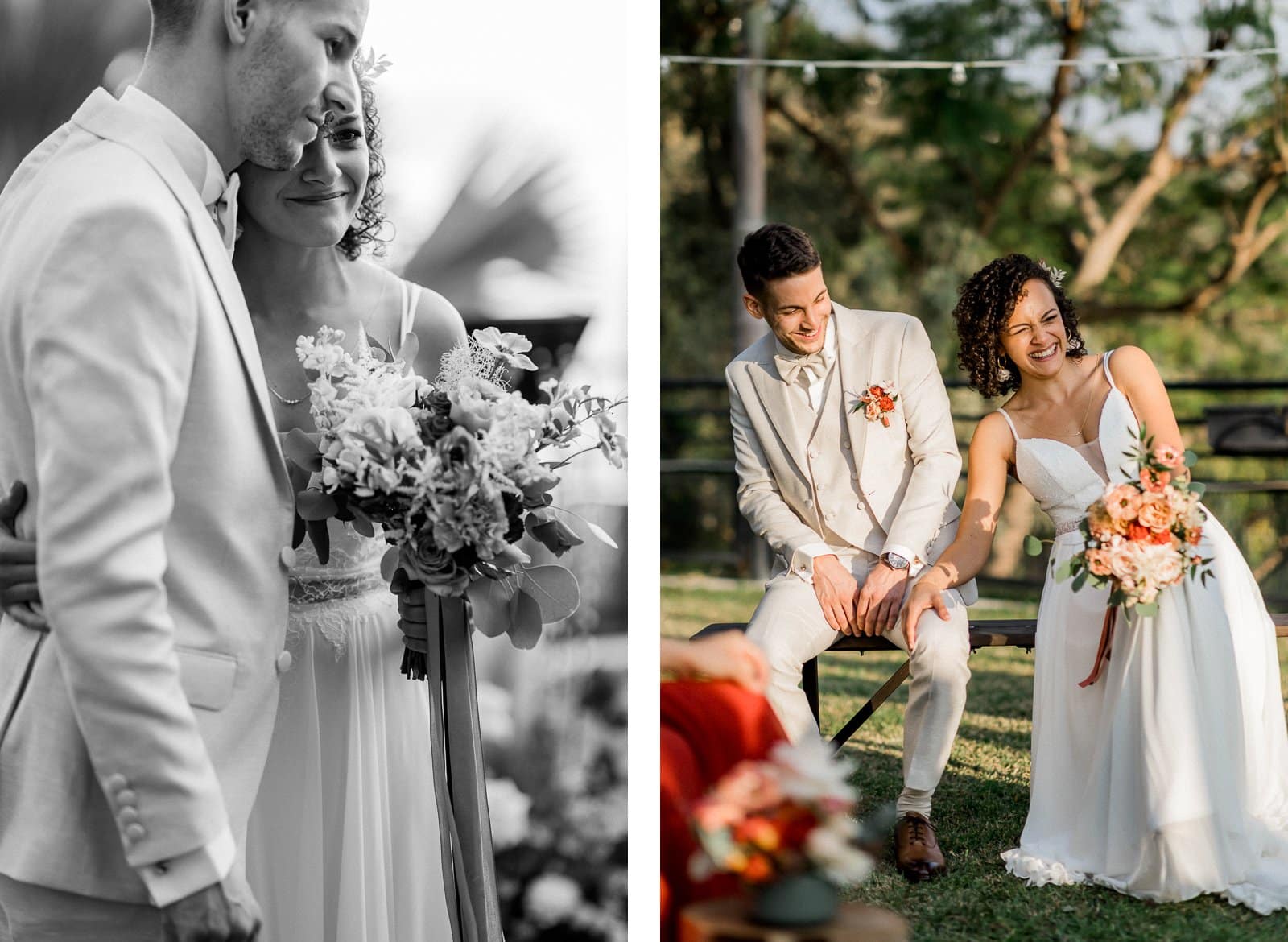 Photographie de Mathieu Dété, photographe de mariage et couple à Saint-Denis sur l'île de la Réunion 974, présentant des portraits des mariés pendant la cérémonie laïque, dans le Jardin d'Ama dans les hauts de Saint-Leu