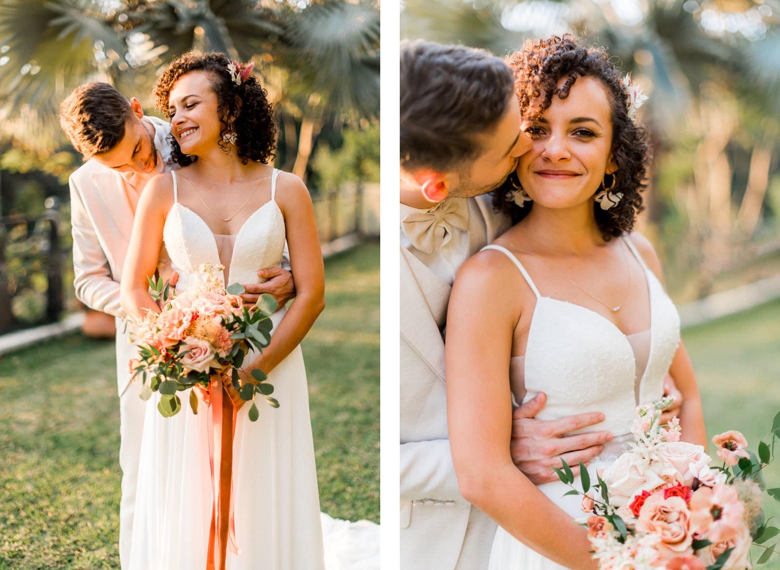 Photographie de Mathieu Dété, photographe de mariage et famille à Saint-Denis sur l'île de la Réunion 974, présentant des portraits des mariés dans le Jardin d'Ama dans les hauts de Saint-Leu