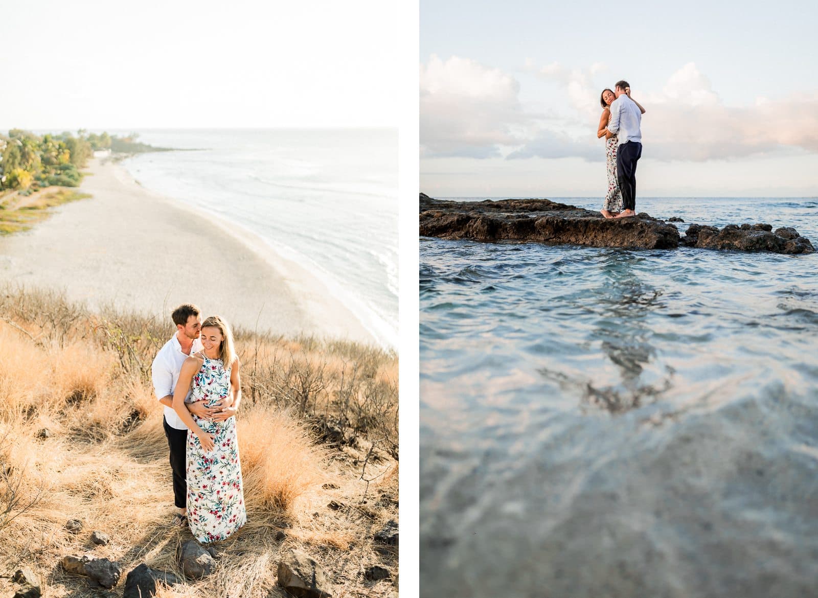 Photographie de Mathieu Dété présentant un couple amoureux enlacé en bord de mer à Cap Homard, proche de Boucan Canot, sur l'île de la Réunion