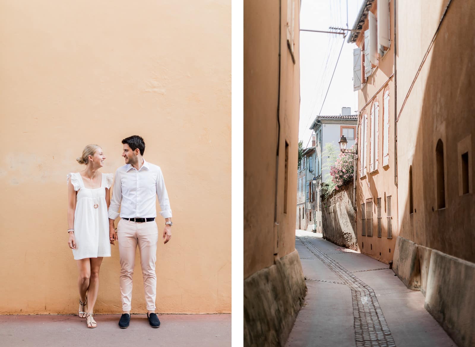 Photographie de Mathieu Dété, photographe de couple et famille sur l'île de la Réunion (974), présentant un couple dans les ruelles ensoleillées