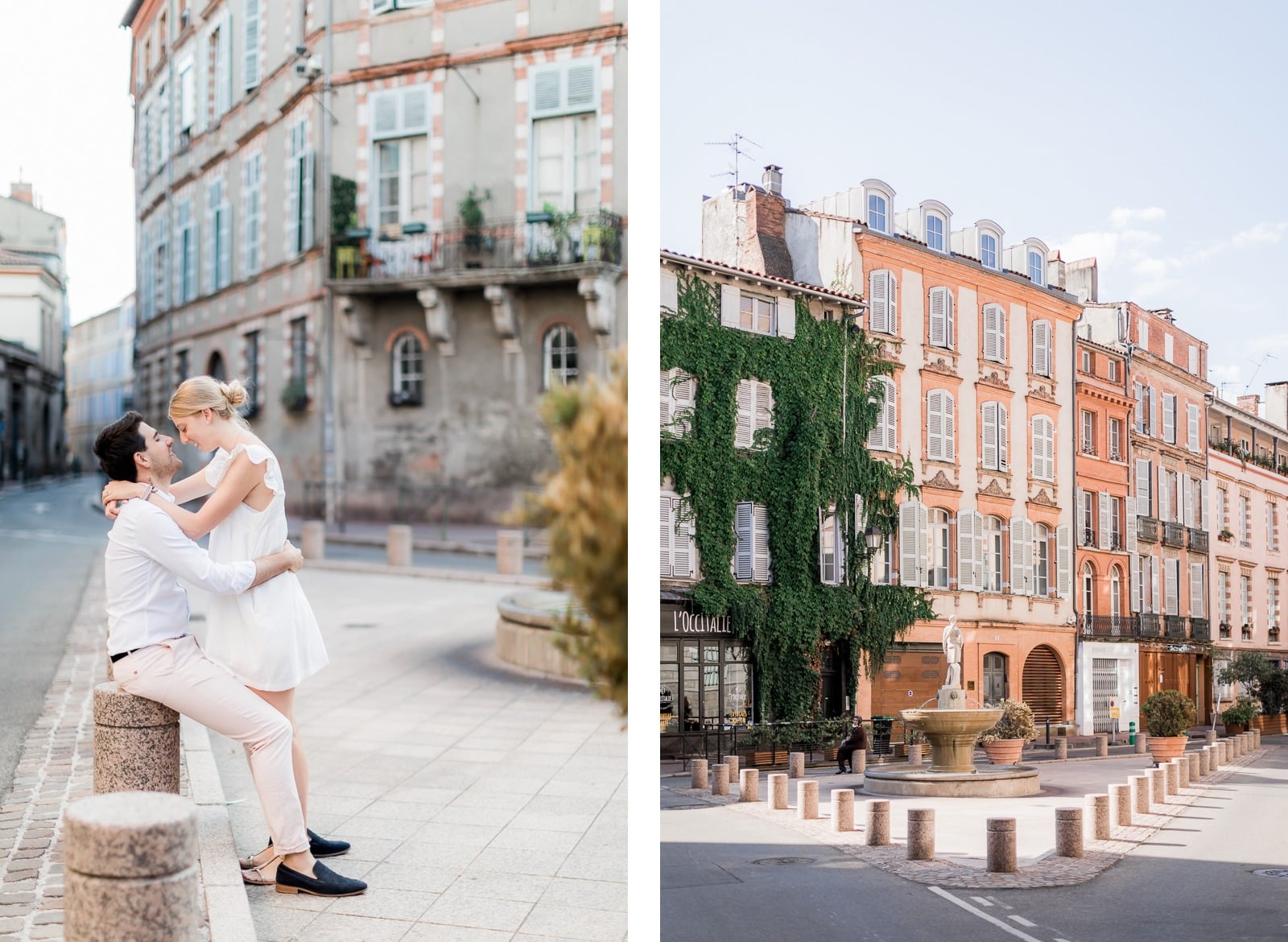 Photographie de Mathieu Dété, photographe de couple et famille sur l'île de la Réunion (974), présentant un couple dans les ruelles de Toulouse