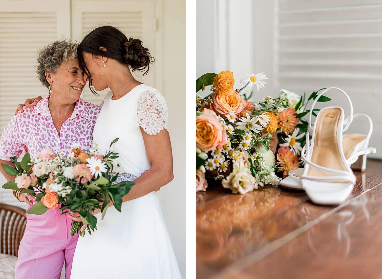 Photographie de Mathieu Dété, photographe de mariage à Saint-Denis sur l'île de la Réunion 974, présentant une mariée et sa maman enlacés lors des préparatifs du mariage