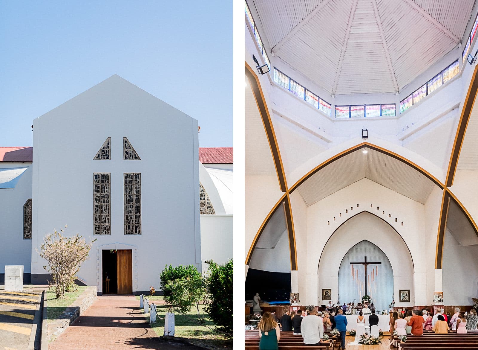 Photographie de Mathieu Dété, photographe de mariage à Saint-Denis sur l'île de la Réunion 974, présentant des plans larges de l'église de Saint-Gilles-les-Bains