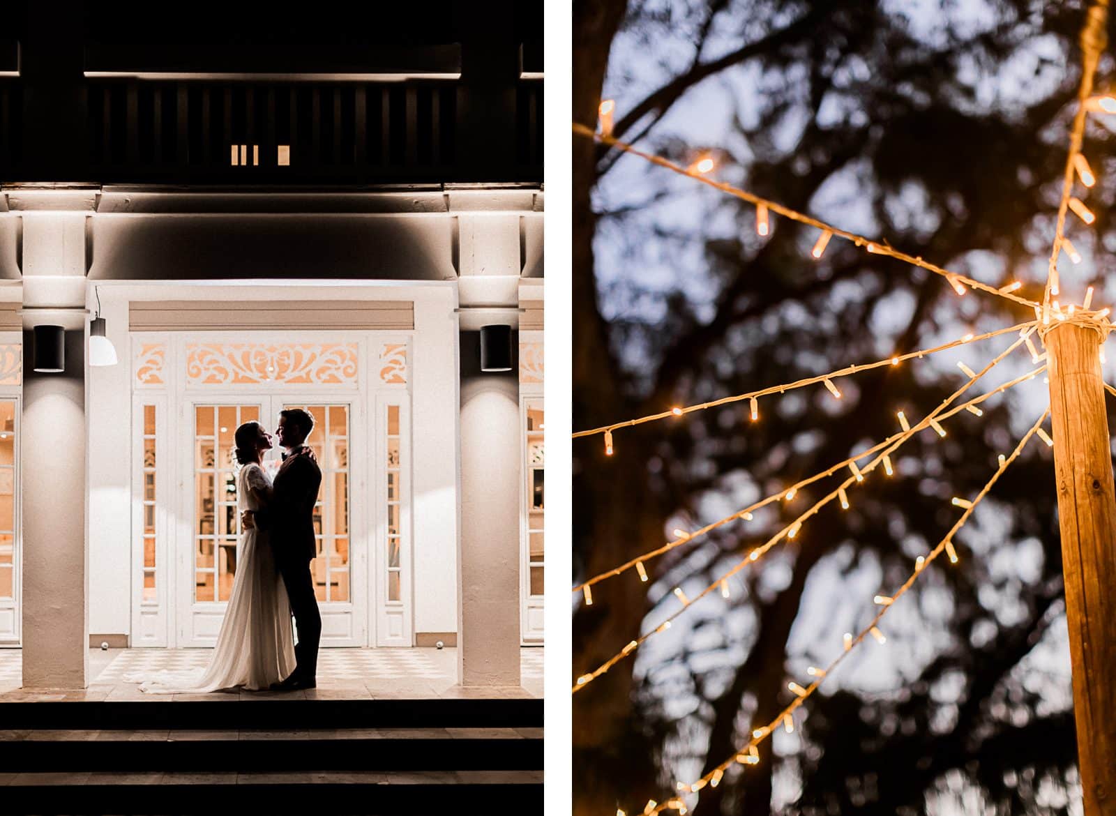 Photographie de Mathieu Dété, photographe de mariage à Saint-Pierre sur l'île de la Réunion 974, présentant un couple de mariés lors d'un mariage au LUX* Saint-Gilles, dans l'entrée de l'hôtel à l'architecture créole