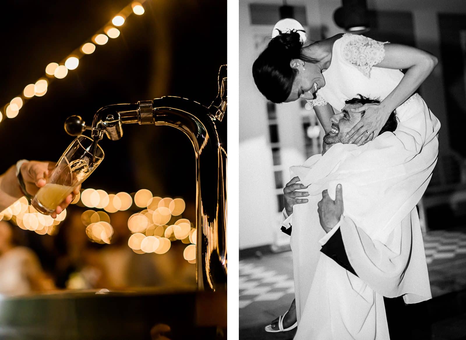 Photographie de Mathieu Dété, photographe de mariage à Saint-Pierre sur l'île de la Réunion 974, présentant un couple de mariés lors d'un mariage au LUX* Saint-Gilles, dans l'entrée et lorsque la mariée est sur les épaules du marié