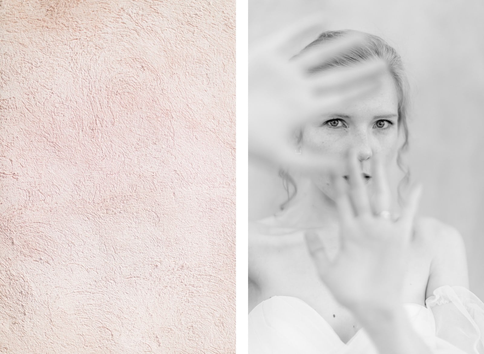 Photographie de Mathieu Dété présentant un portrait de la mariée contre les murs roses du Château Saint Julien d'Aille à Vidauban