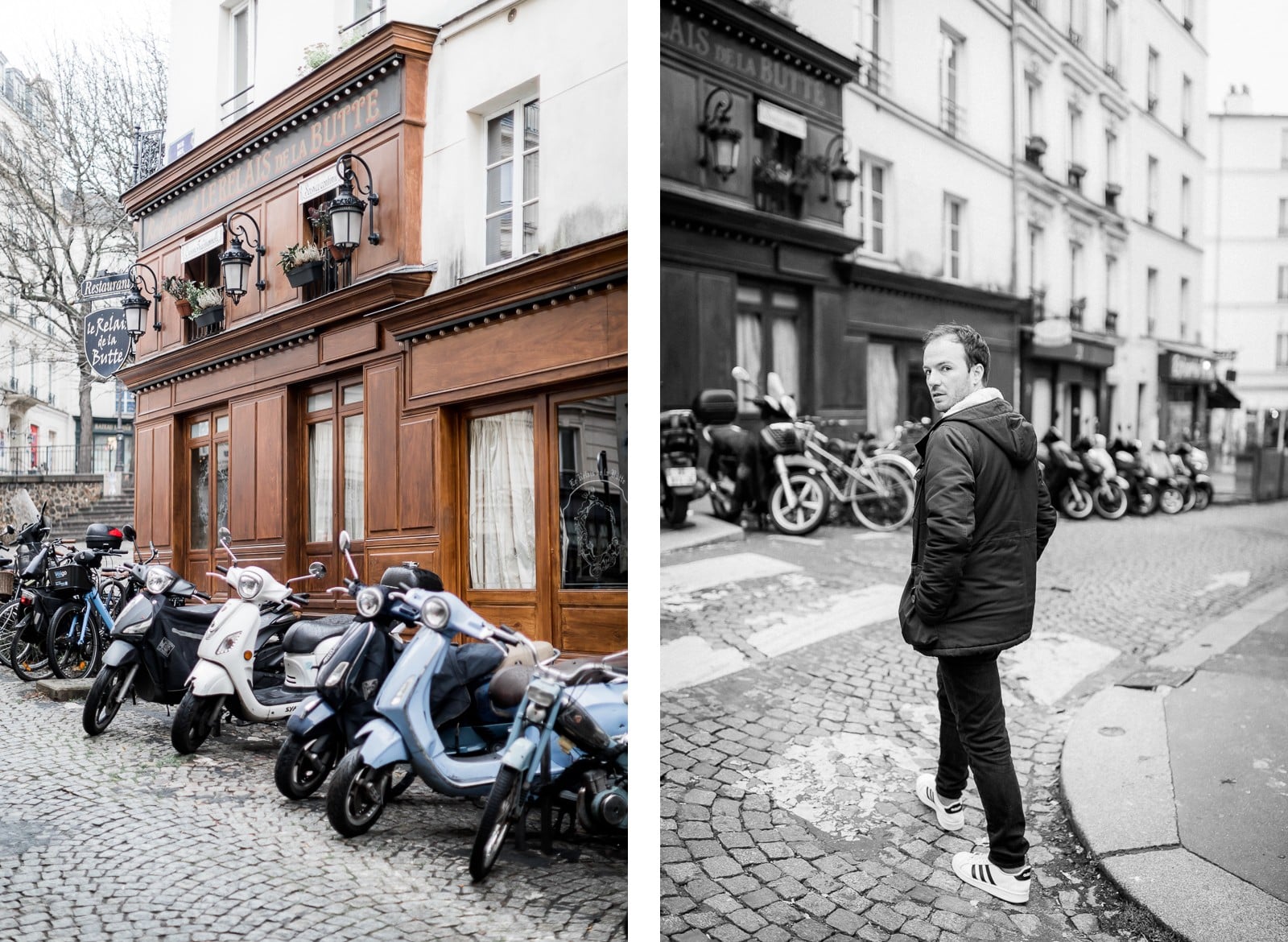 Photographie de Mathieu Dété, photographe de mariage et portrait sur l'île de la Réunion (974), présentant un portrait du chanteur Benoît Dorémus dans une ruelle pavée de Paris