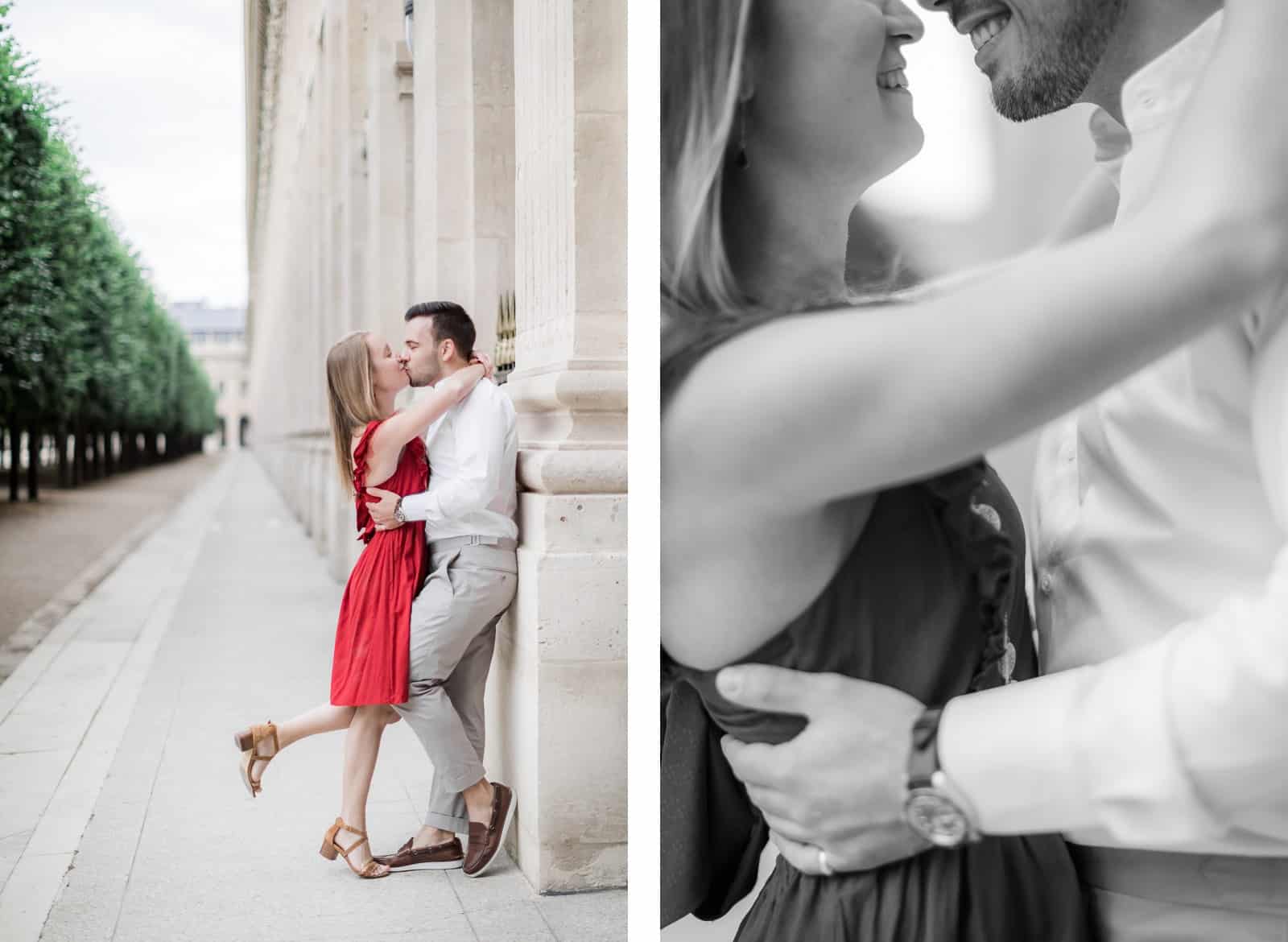 Photo de Mathieu Dété, couple enlacé dans les jardins du Palais-Royal de Paris