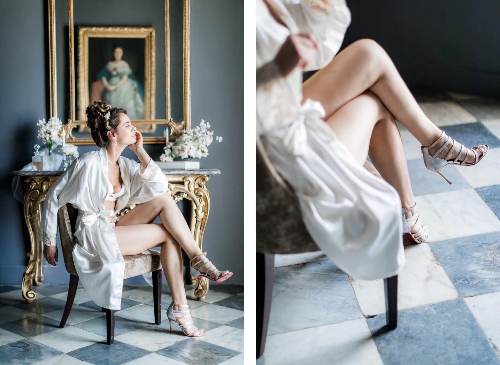 Photographie de Mathieu Dété présentant des portraits de la mariée pendant ses préparatifs à l'intérieur de la Villa Brignac à Ollioules