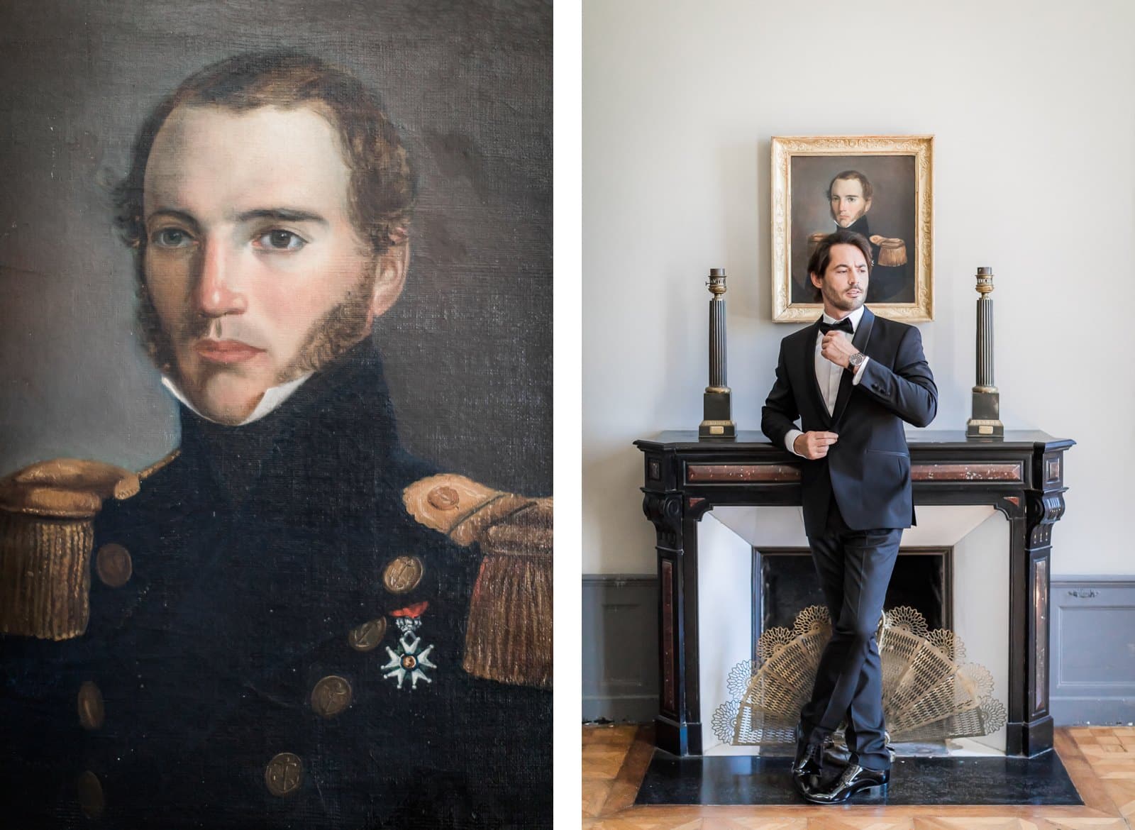 Photographie de Mathieu Dété présentant un portrait du marié dans la Villa Brignac