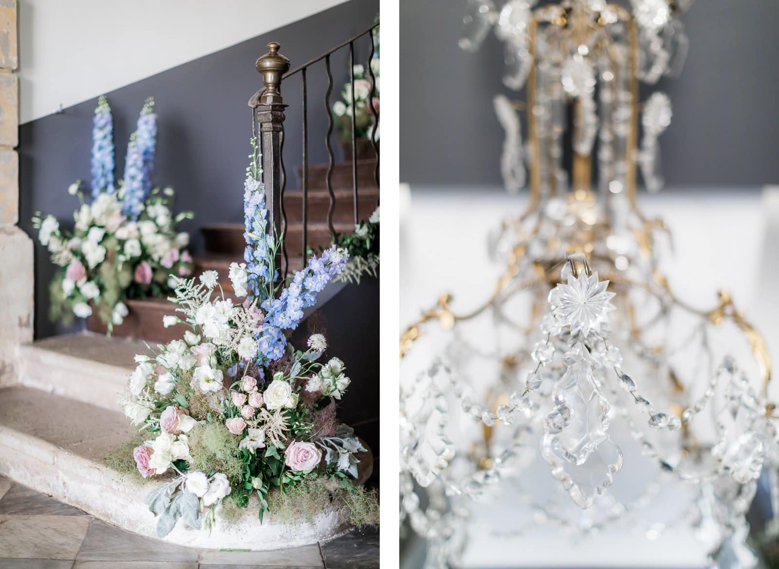 Photographie de Mathieu Dété présentant la décoration florale du mariage à l'intérieur de la Villa Brignac à Ollioules