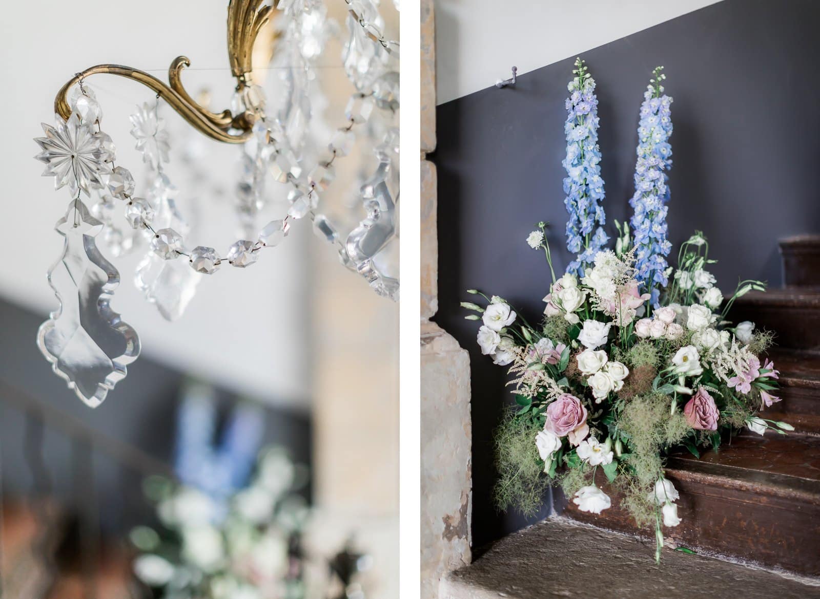 Photographie de Mathieu Dété présentant la décoration florale du mariage à l'intérieur de la Villa Brignac à Ollioules