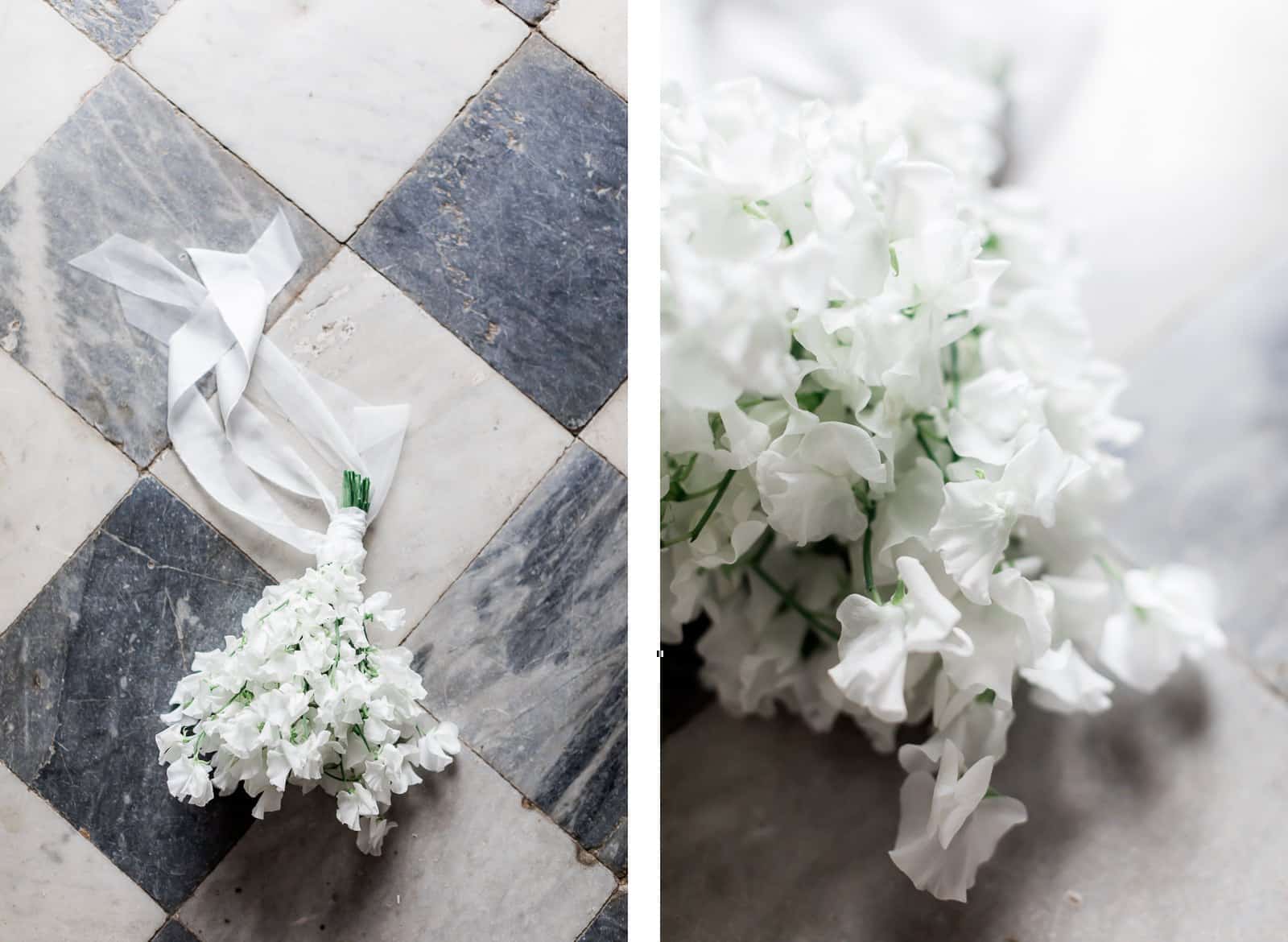 Photographie de Mathieu Dété présentant le bouquet de la mariée dans la Villa Brignac à Ollioules