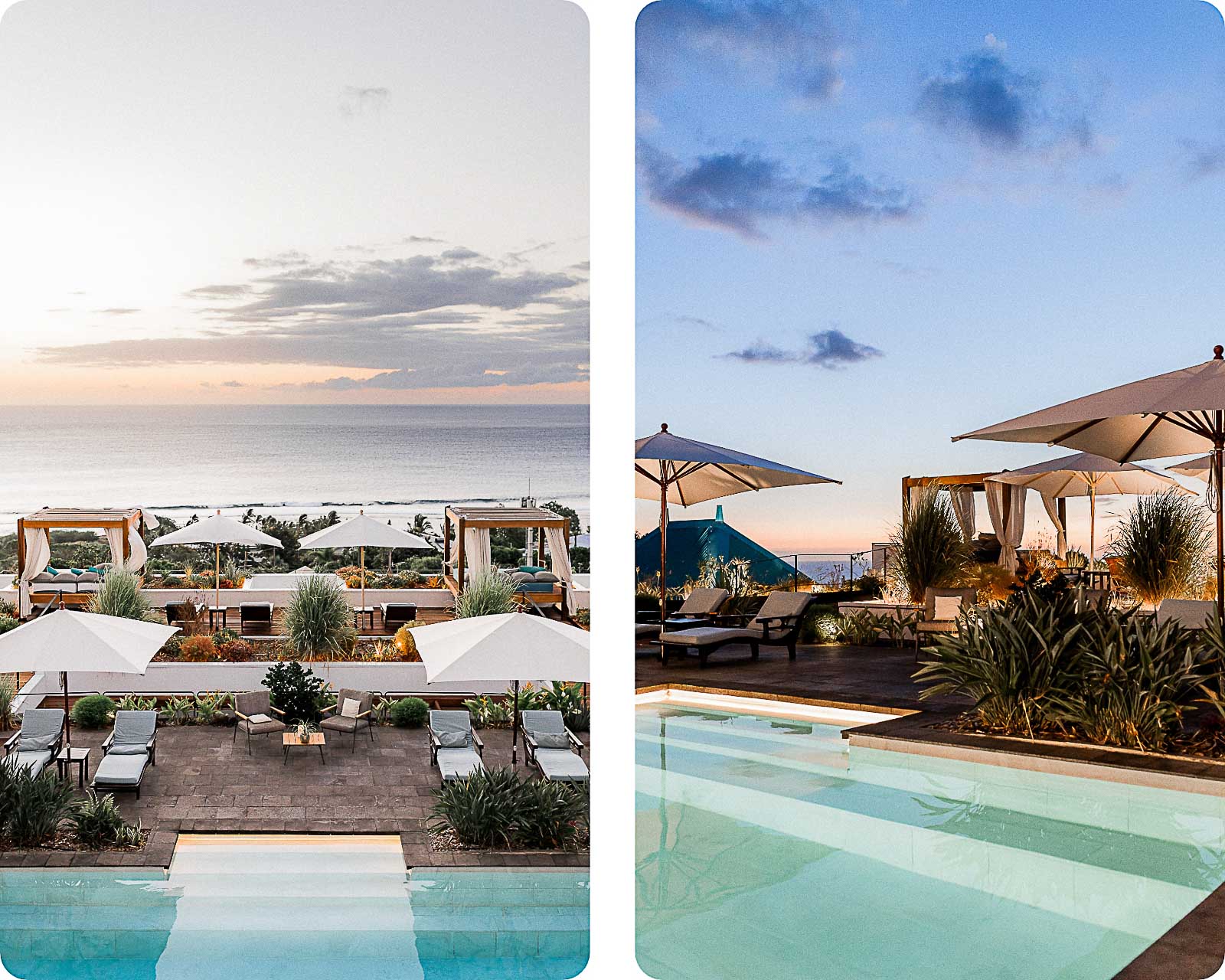 Photographies de Mathieu Dété, photographe d'architecture, immobilier et corporate sur l'île de la Réunion 974, présentant des photos immobilières d'architecture de l'hôtel Blue Margouillat à Saint-Leu, la piscine et le jardin