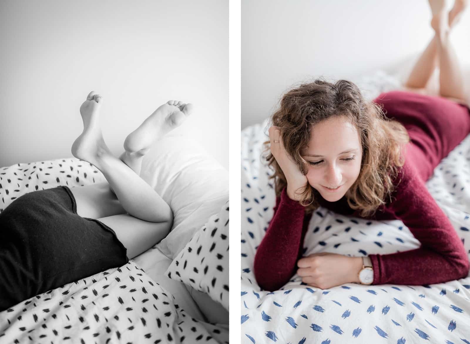 Portrait de femme couchée sur un lit